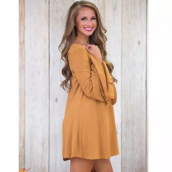 Long Sleeve Mustard Dress** - Picture 3 of 6